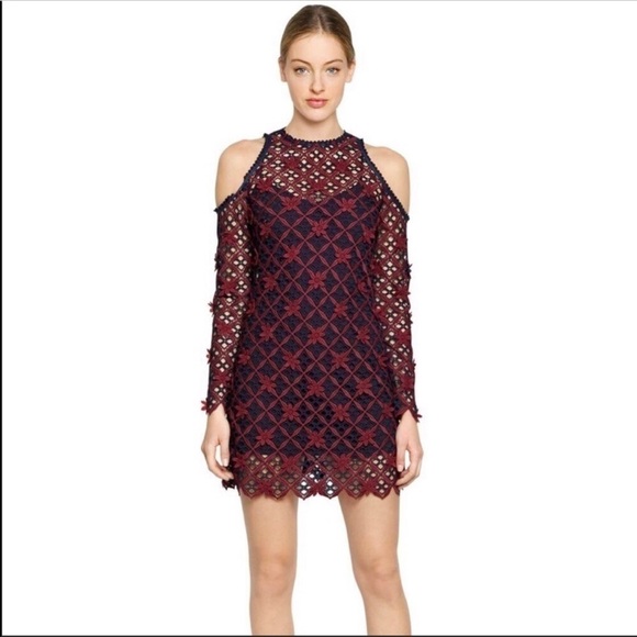 Self-Portrait Burgundy Lace Guipure Dress 2 - Picture 1 of 13